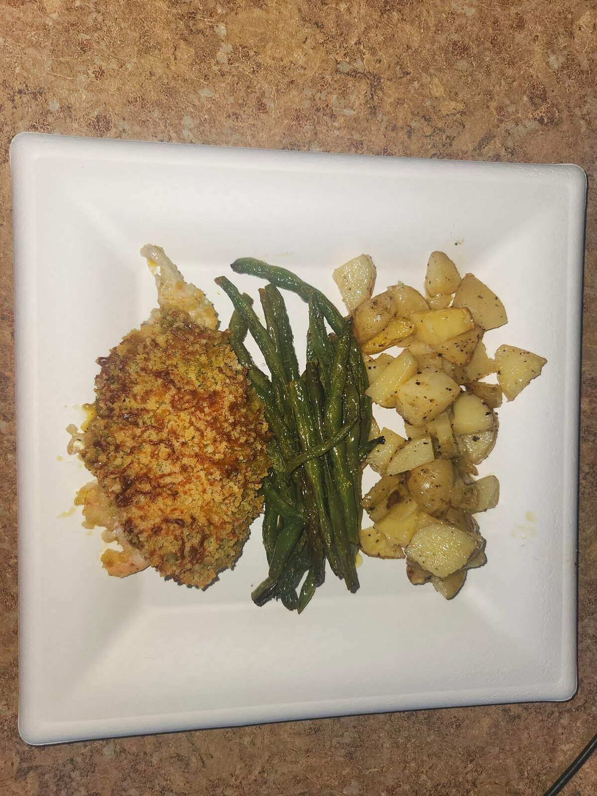 Parmesan-crusted chicken with green beans and potatoes